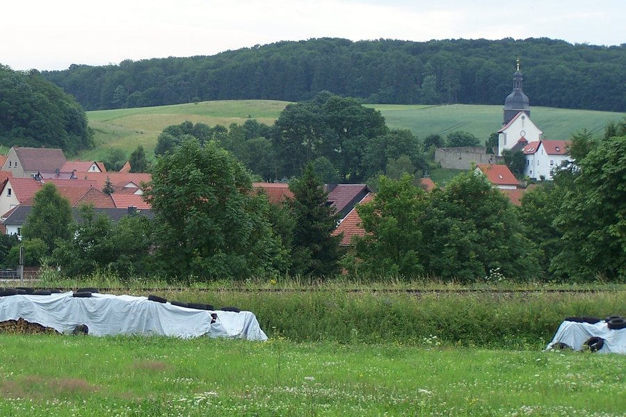 View of Ettenhausen an der Suhl with Eichberg in the background